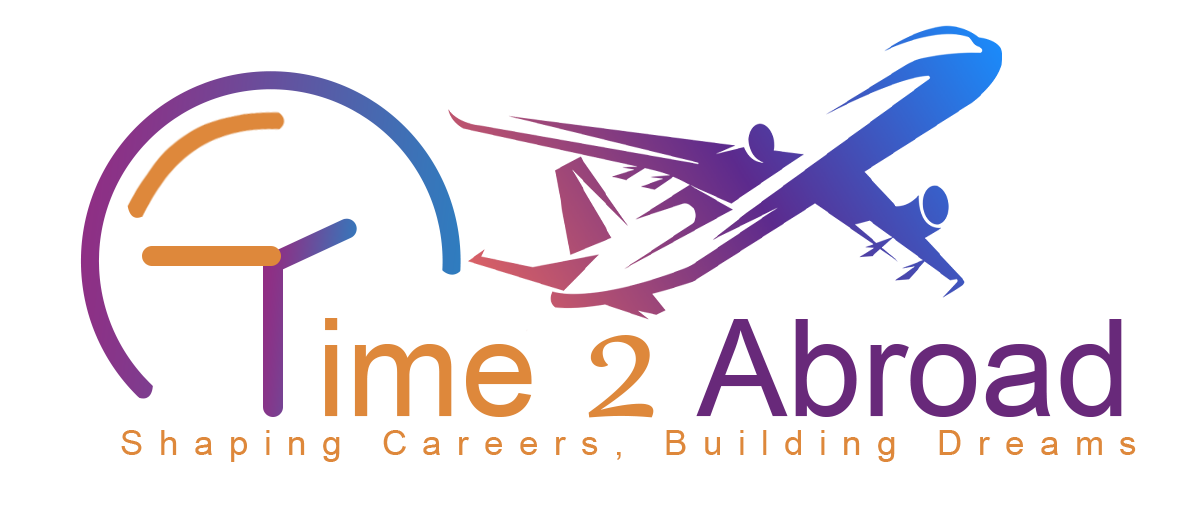 Time 2 Abroad overseas education logo crafted by RVK Digital Studio – students abroad branding